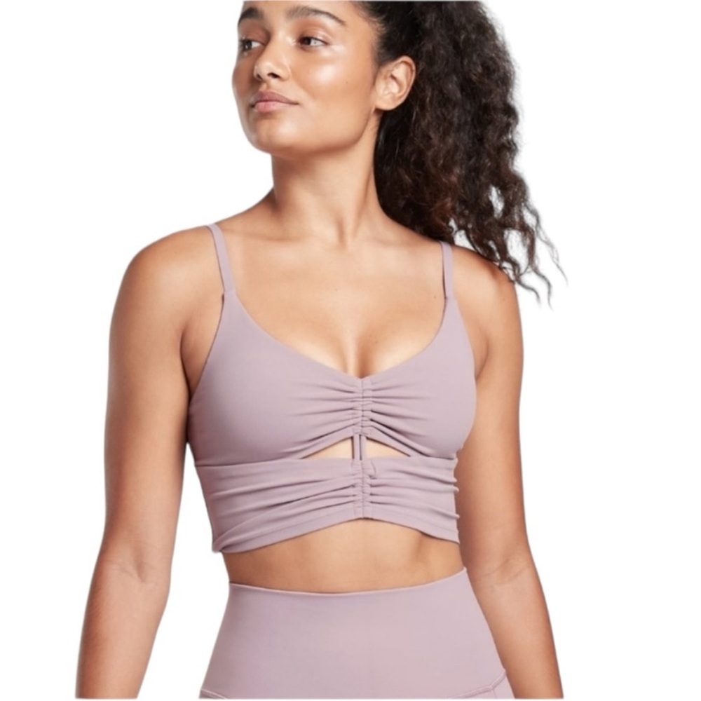 Athleta Mauve Ruched Longline Sports Bra